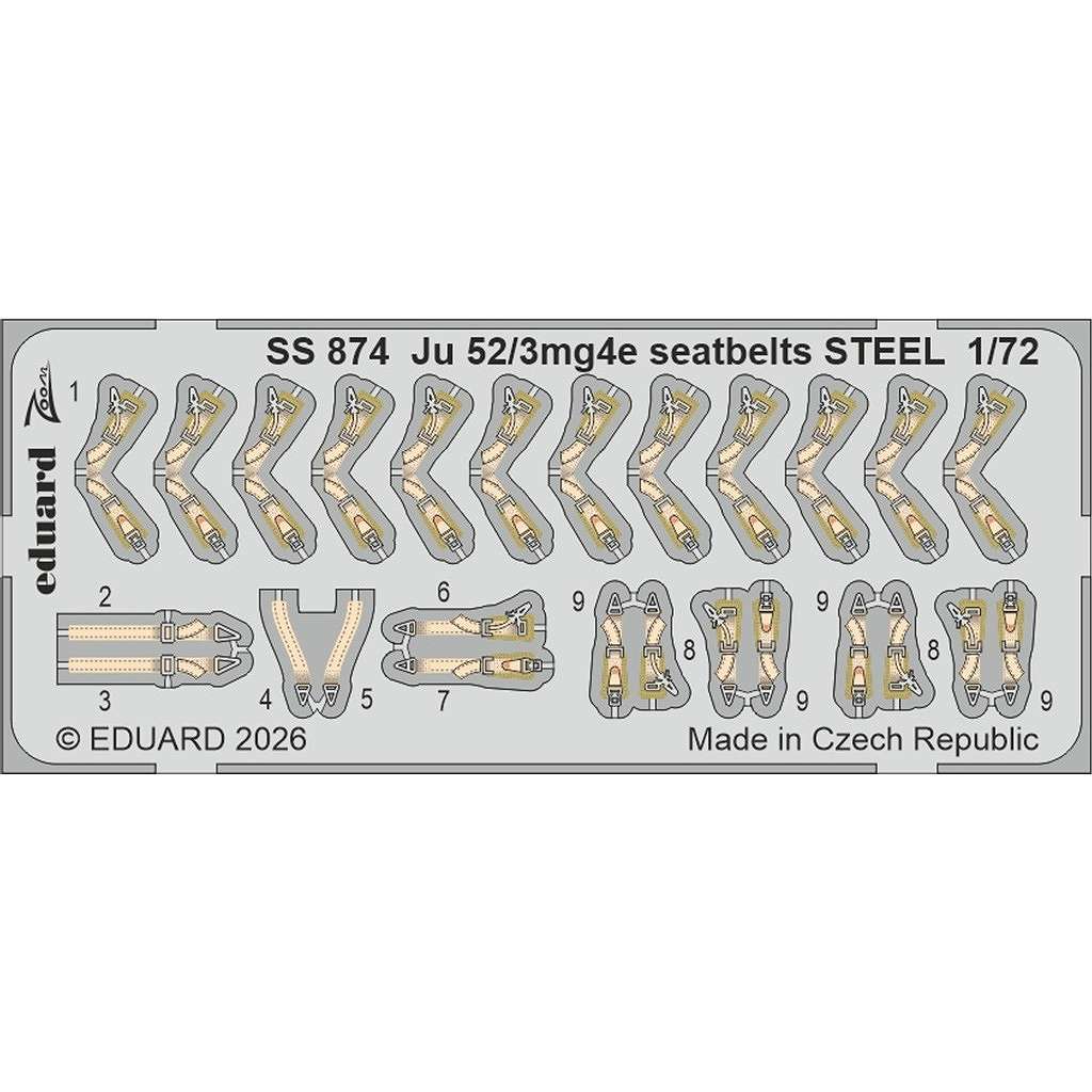 【新製品】SS874 塗装済 1/72 ユンカース Ju52/3mg4e シートベルト (ステンレス製)(エアフィックス用)