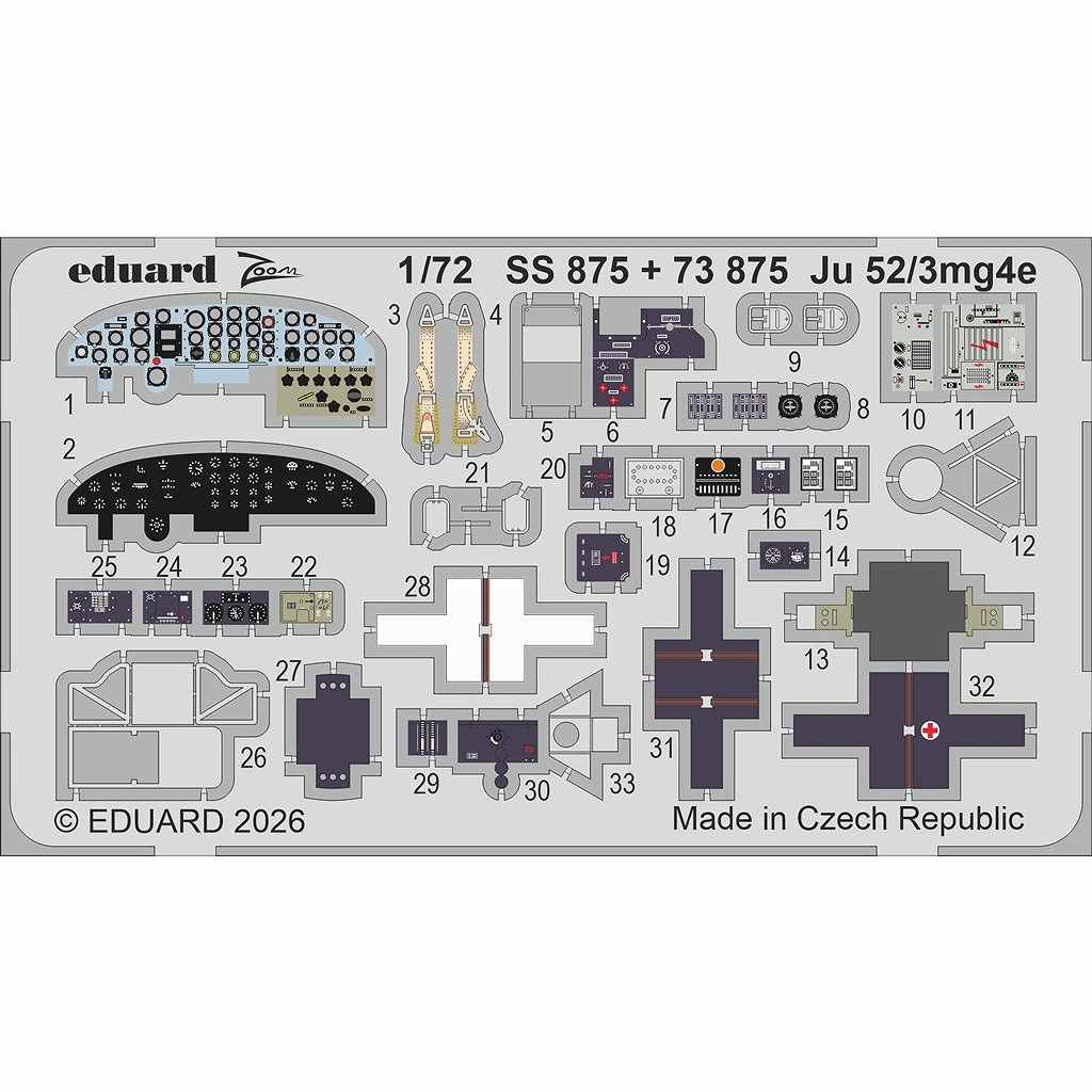 【新製品】SS875 塗装済 1/72 ユンカース Ju52/3mg4e ズームエッチングパーツ(エアフィックス用)