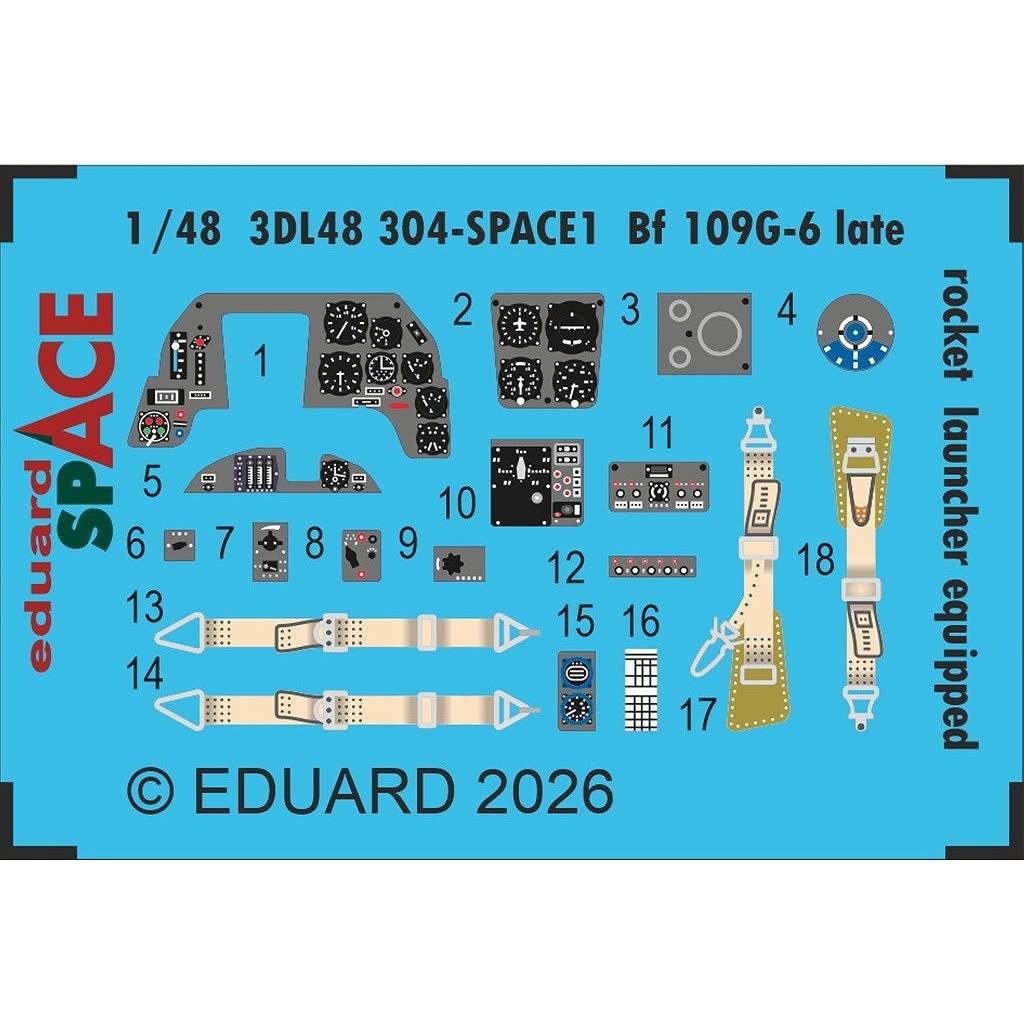【新製品】3DL48304 1/48 メッサーシュミット Bf109G-6 後期型 w/W.Gr.21ロケット スペース内装3Dデカール w/エッチングパーツセット(タミヤ用)