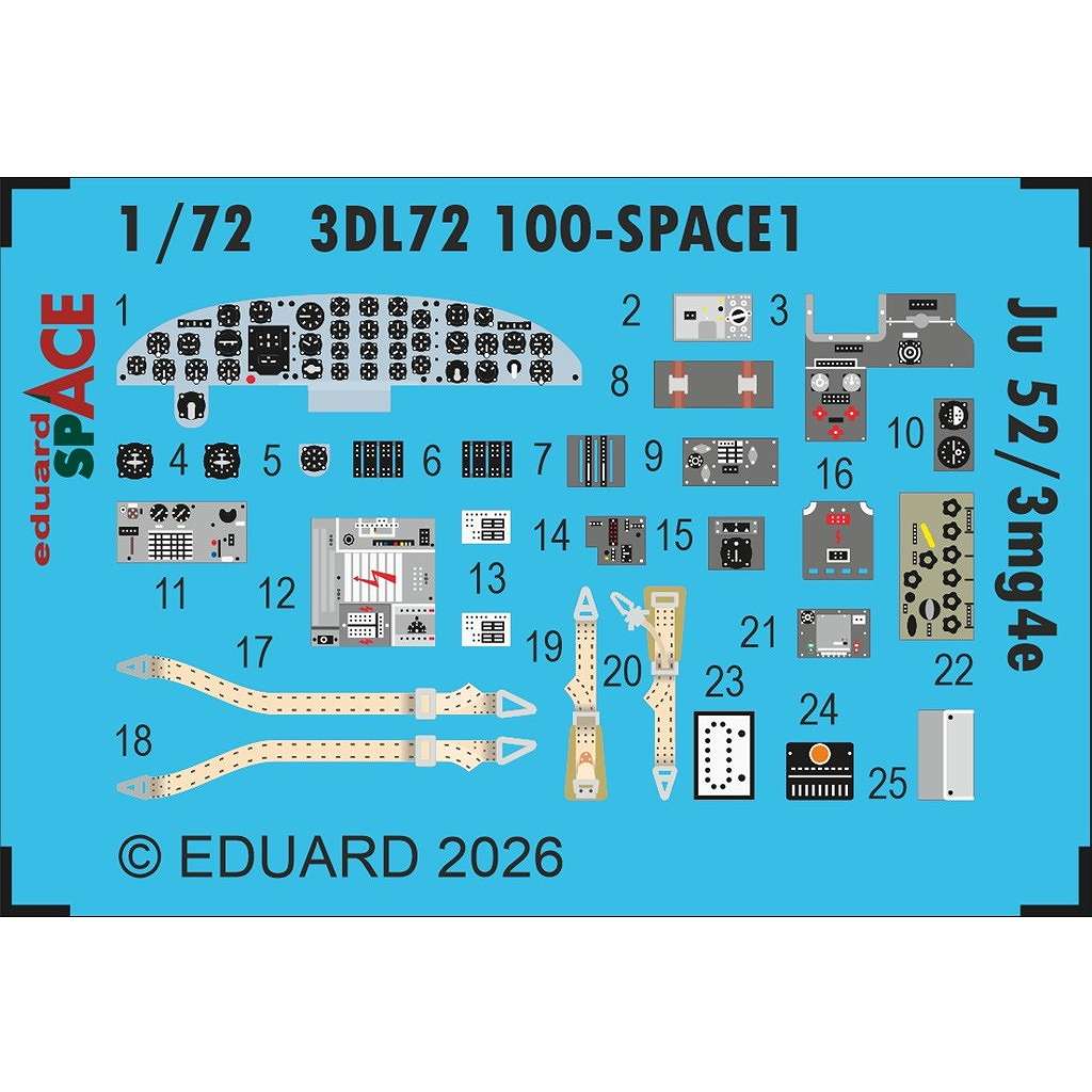 【新製品】3DL72100 1/72 Ju52/3mg4e スペース内装3Dデカール w/エッチングパーツセット (エアフィックス用)