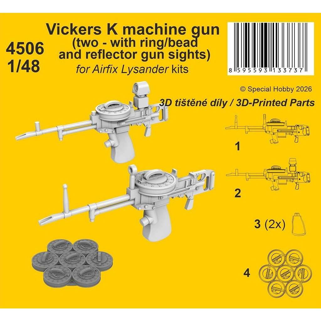 【新製品】4506 1/48 ビッカースK 機関銃(ライサンダー用、照準器付・無しx 各1入) (エアフィックス用)