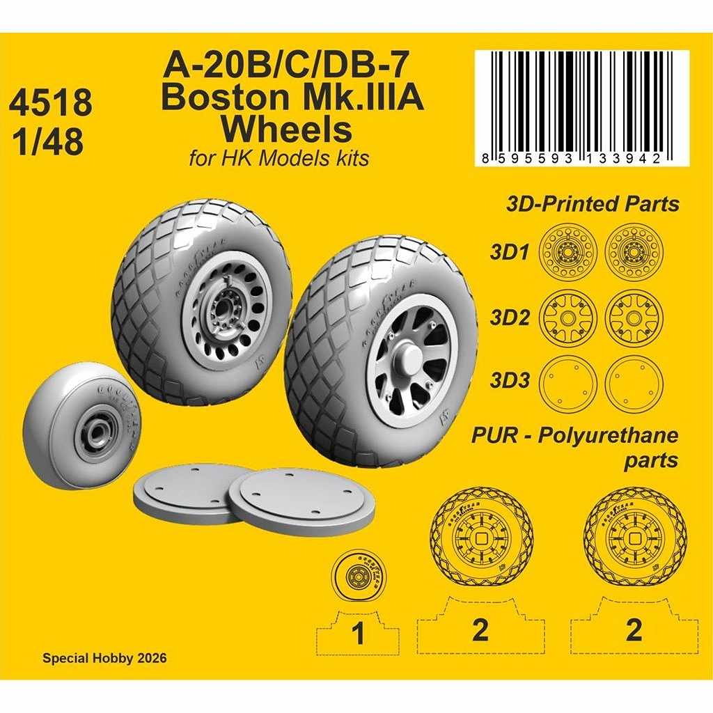 【新製品】4518 1/48 A-20B/C/DB-7 ボストン Mk.IIIA 自重変形ホイール (HKモデル用)